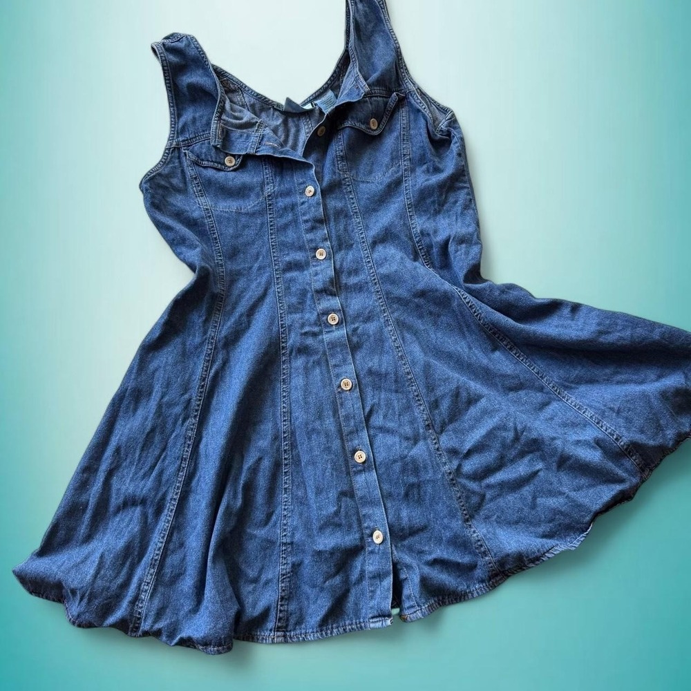 Women's Denim Dress, Size 14, Button Front Fit & Flare Midi Vintage